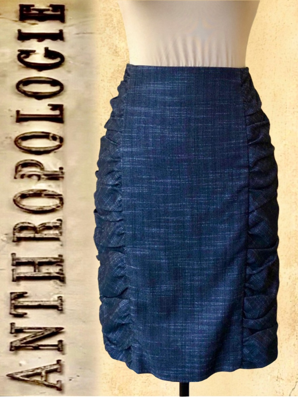 ANTHROPOLOGIE CARTONNIER Side-Ruched Lined Pencil Skirt Gray (6)